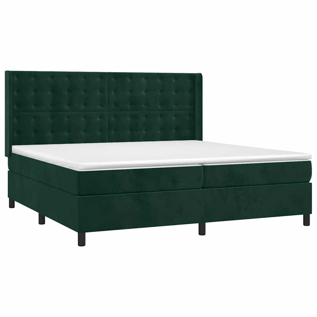 Κρεβάτι Boxspring με Στρώμα Σκούρο Πράσινο 200x200εκ. Βελούδινο - Pakobazaar