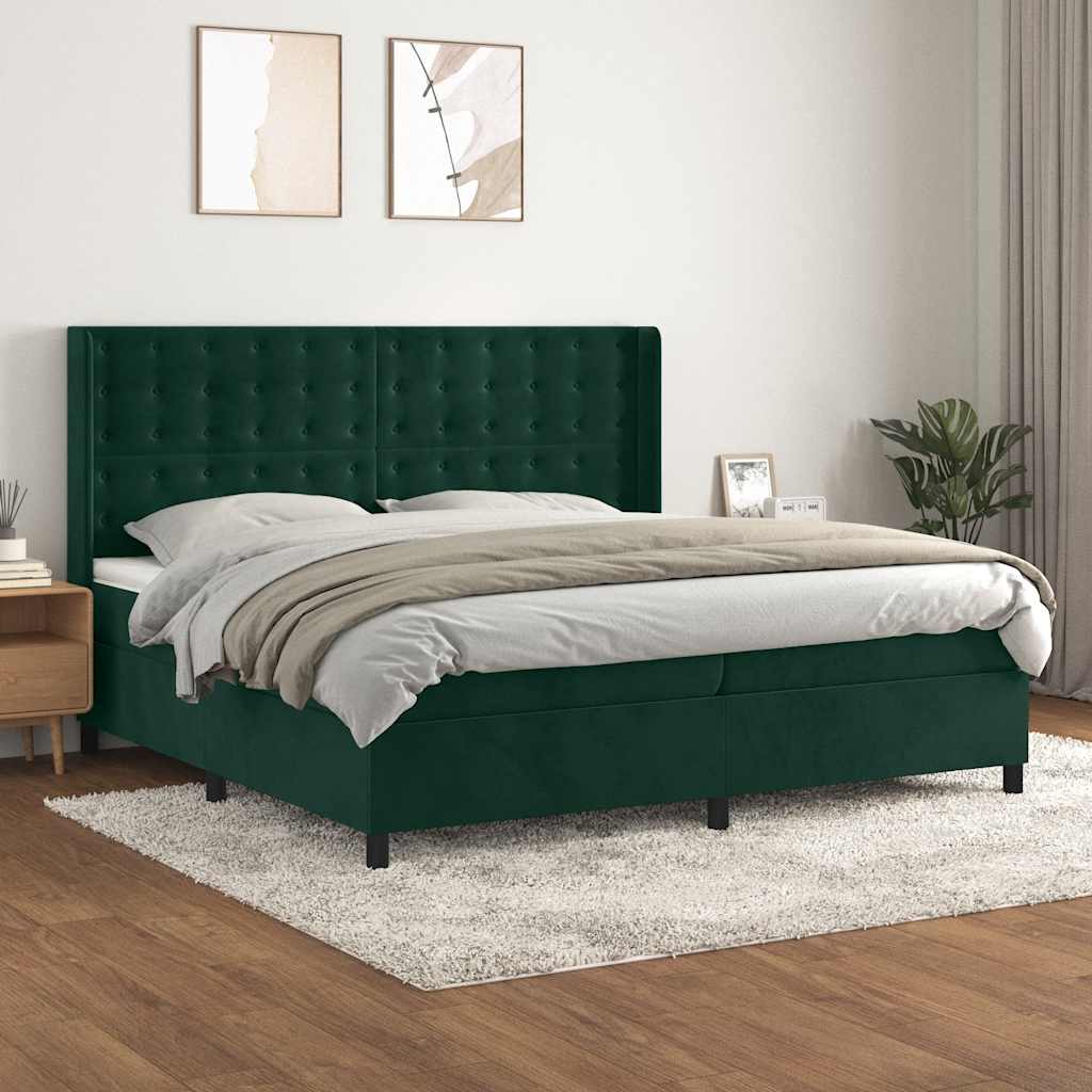 Κρεβάτι Boxspring με Στρώμα Σκούρο Πράσινο 200x200εκ. Βελούδινο - Pakobazaar