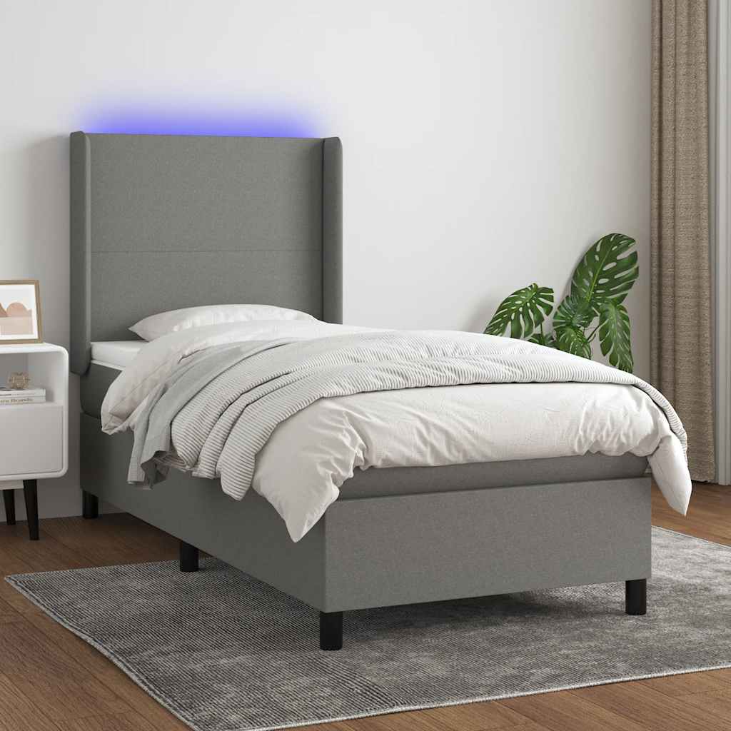 Κρεβάτι Boxspring με Στρώμα & LED Σκ.Γκρι 80x200 εκ. Υφασμάτινο - Pakobazaar