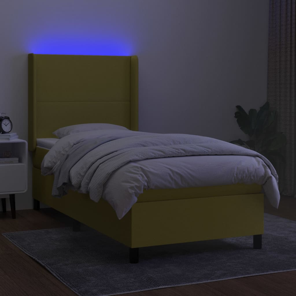 Κρεβάτι Boxspring με Στρώμα & LED Πράσινο 80x200 εκ. Υφασμάτινο