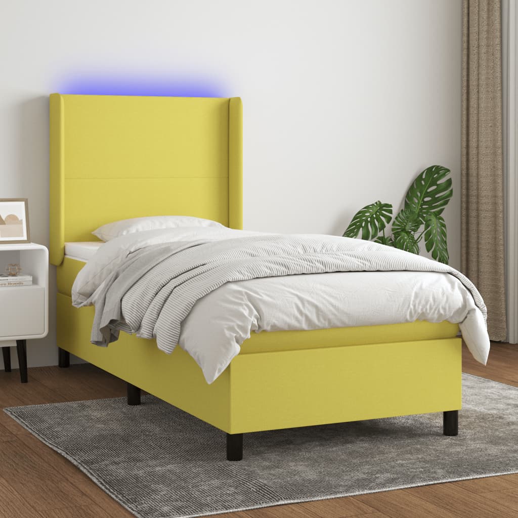 Κρεβάτι Boxspring με Στρώμα & LED Πράσινο 80x200 εκ. Υφασμάτινο