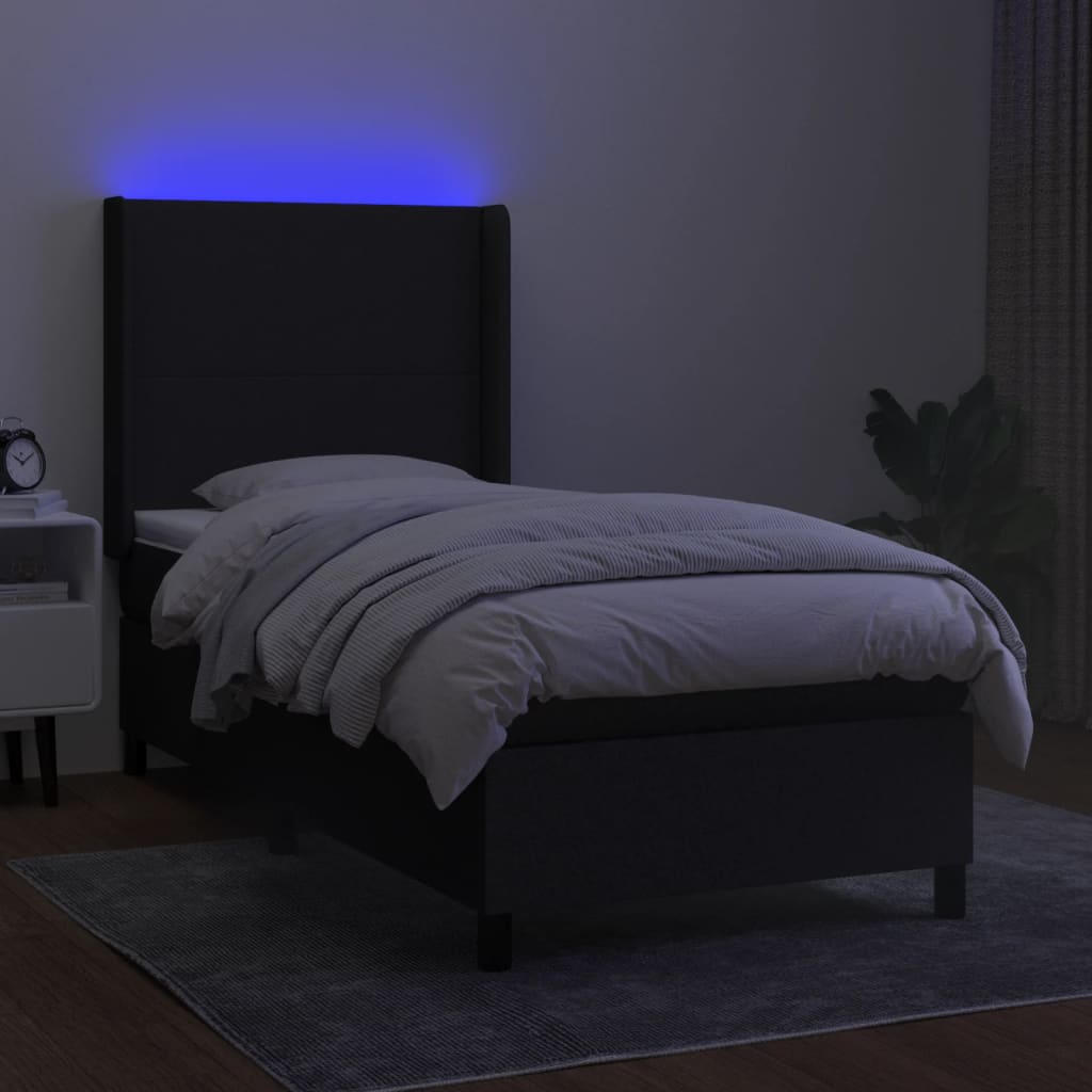 Κρεβάτι Boxspring με Στρώμα & LED Μαύρο 90x200 εκ. Υφασμάτινο