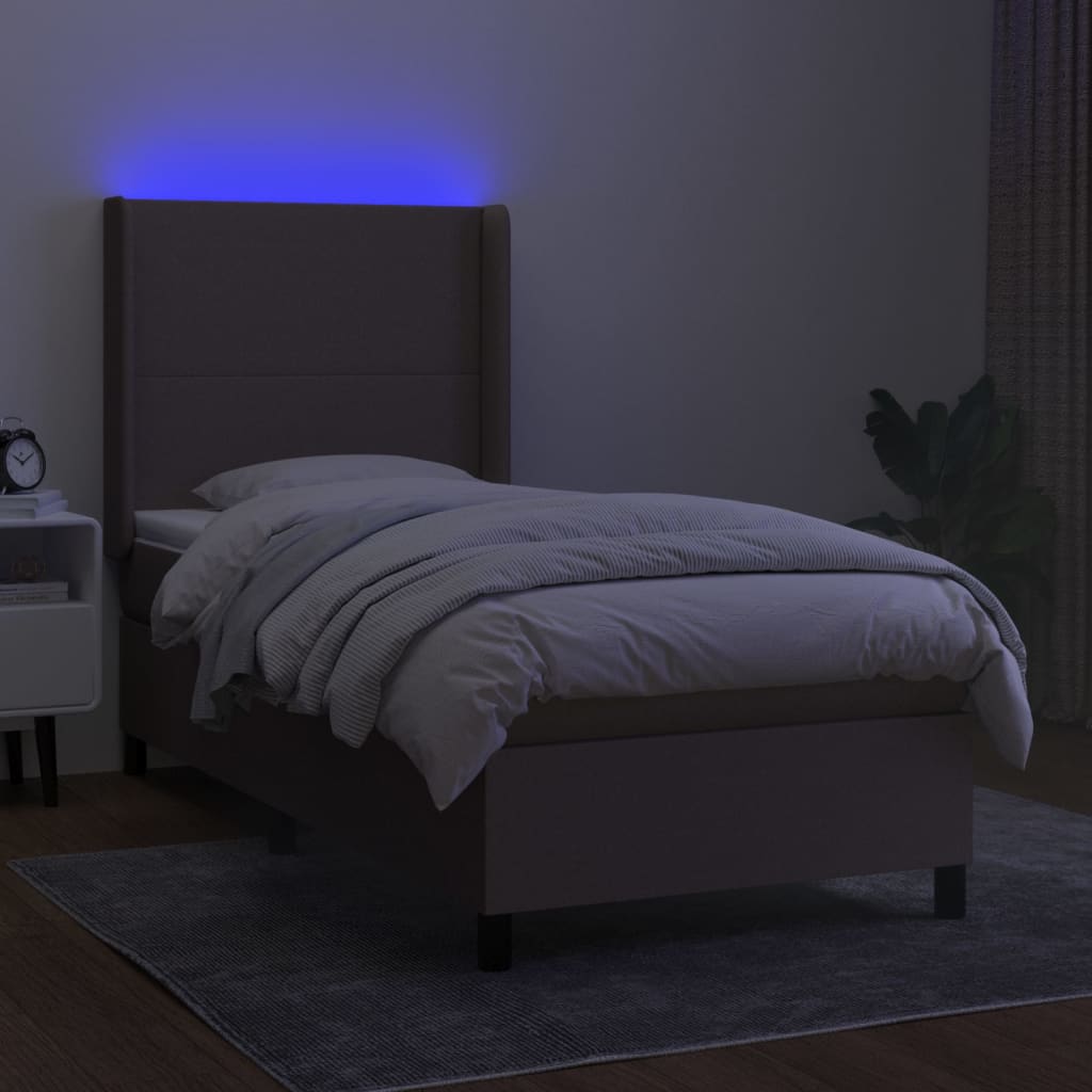 Κρεβάτι Boxspring με Στρώμα & LED Taupe 90x200 εκ. Υφασμάτινο