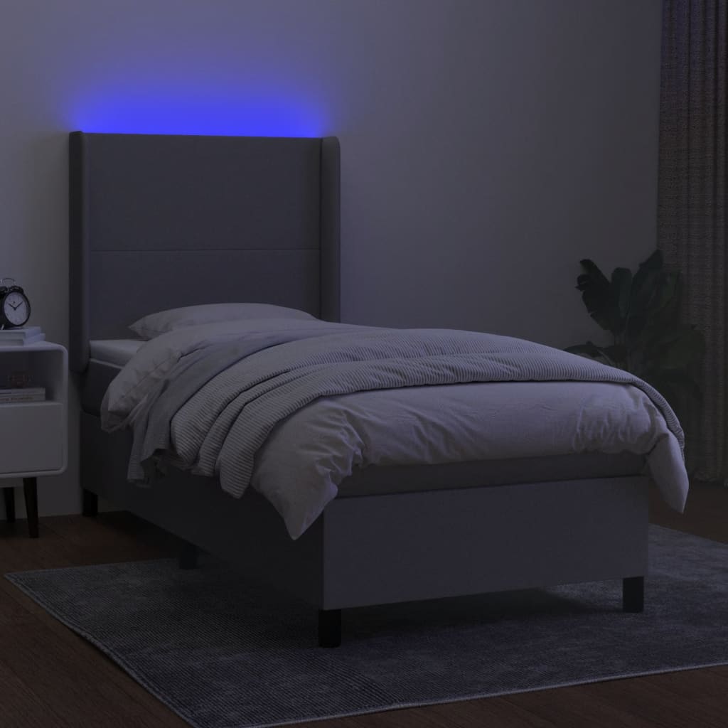 Κρεβάτι Boxspring με Στρώμα & LED Αν.Γκρι 100x200εκ. Υφασμάτινο