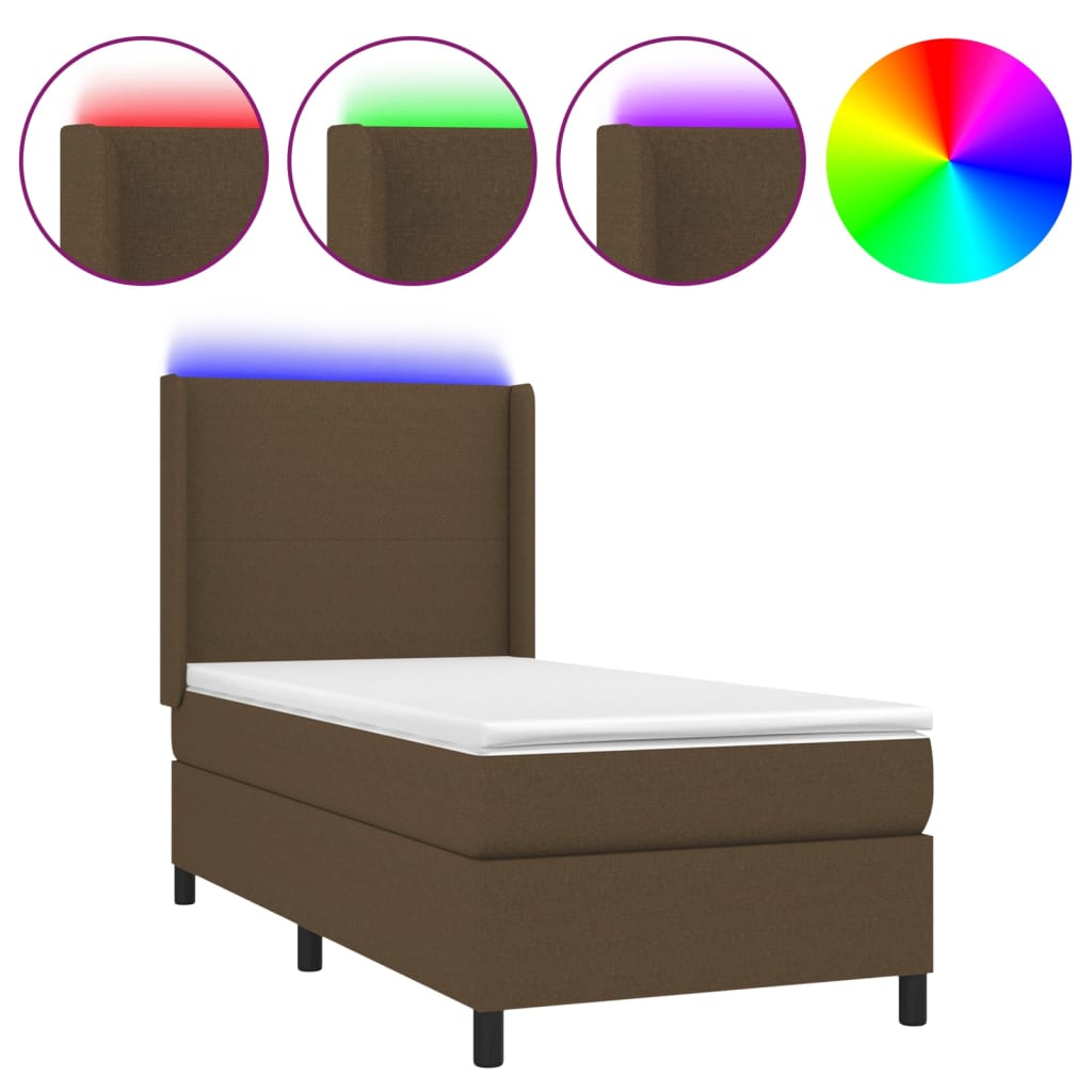 Κρεβάτι Boxspring με Στρώμα & LED Σκ.Καφέ 100x200 εκ Υφασμάτινο