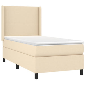 Κρεβάτι Boxspring με Στρώμα & LED Κρεμ 100x200 εκ. Υφασμάτινο