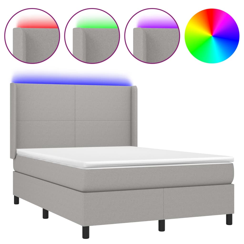 Κρεβάτι Boxspring με Στρώμα & LED Αν.Γκρι 140x190εκ. Υφασμάτινο