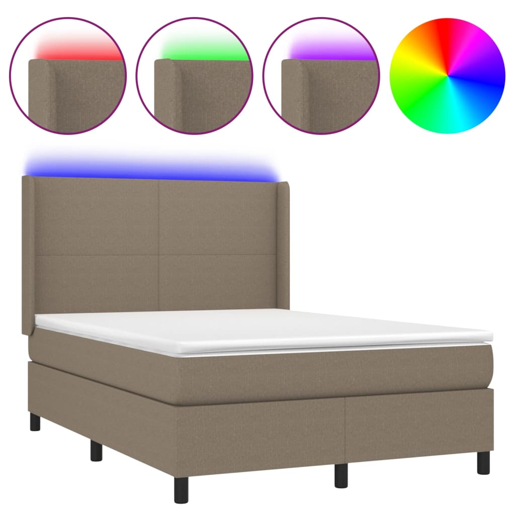 Κρεβάτι Boxspring με Στρώμα & LED Taupe 140x190 εκ. Υφασμάτινο