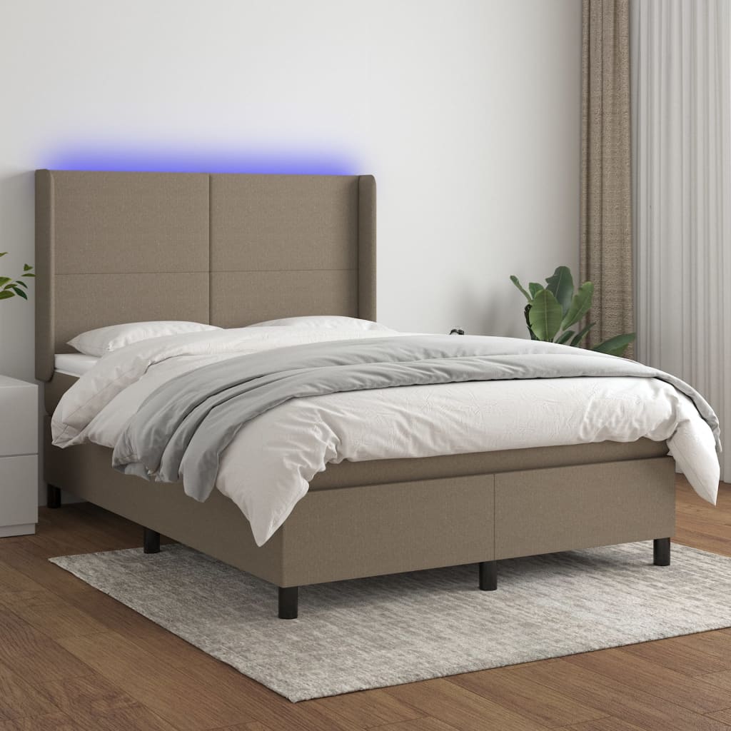 Κρεβάτι Boxspring με Στρώμα & LED Taupe 140x190 εκ. Υφασμάτινο