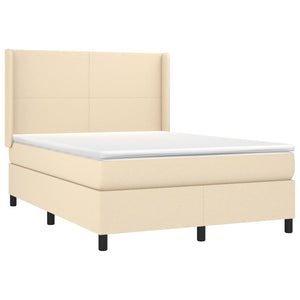 Κρεβάτι Boxspring με Στρώμα & LED Κρεμ 140x190 εκ. Υφασμάτινο - Pakobazaar