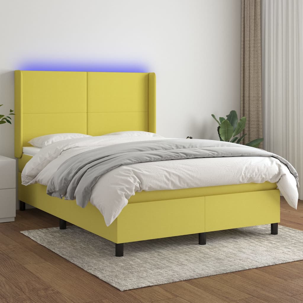 Κρεβάτι Boxspring με Στρώμα & LED Πράσινο 140x190 εκ Υφασμάτινο