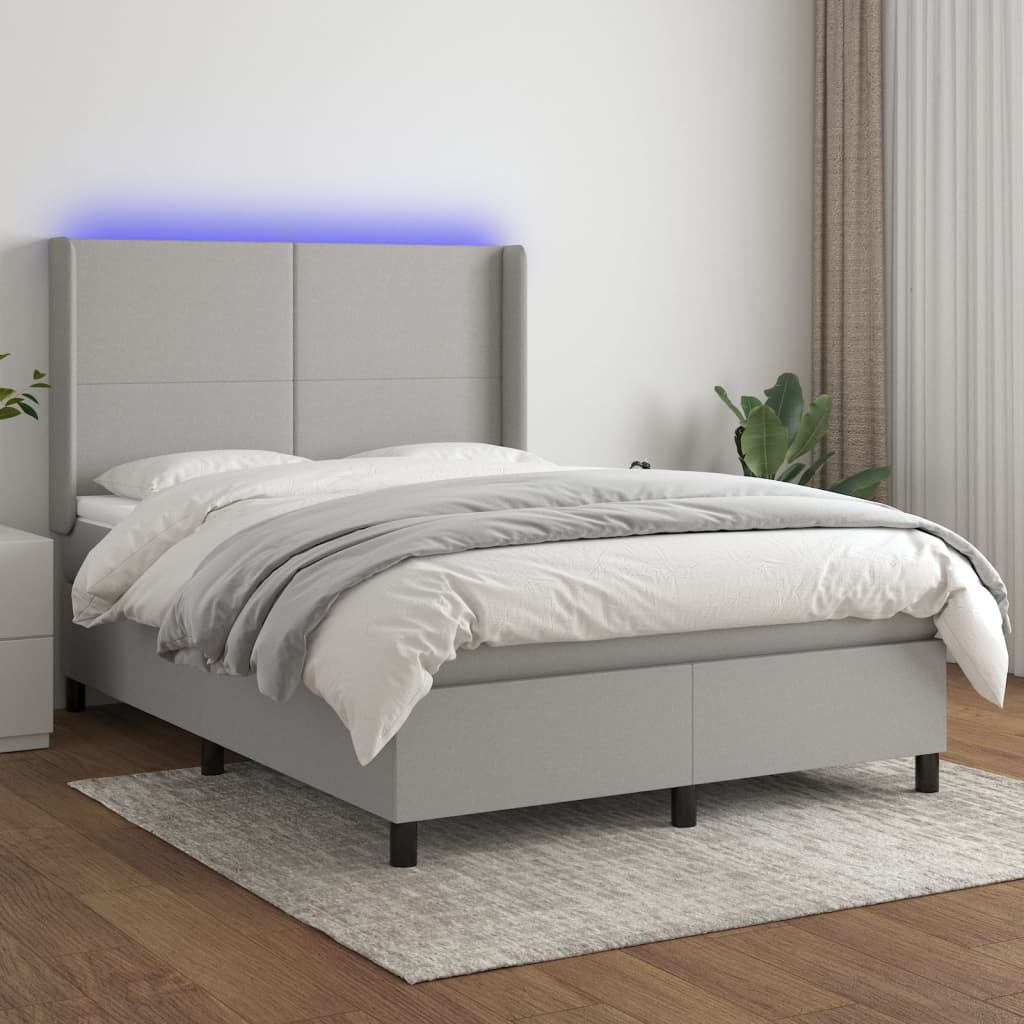 Κρεβάτι Boxspring με Στρώμα & LED Αν.Γκρι 140x200εκ. Υφασμάτινο