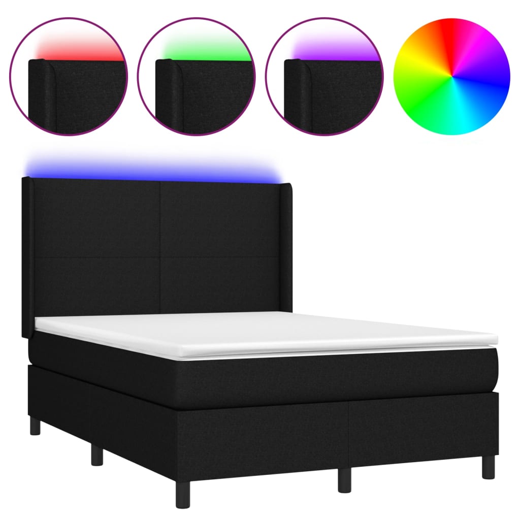 Κρεβάτι Boxspring με Στρώμα & LED Μαύρο 140x200 εκ. Υφασμάτινο