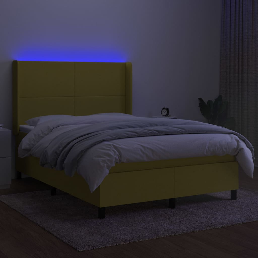 Κρεβάτι Boxspring με Στρώμα & LED Πράσινο 140x200 εκ Υφασμάτινο
