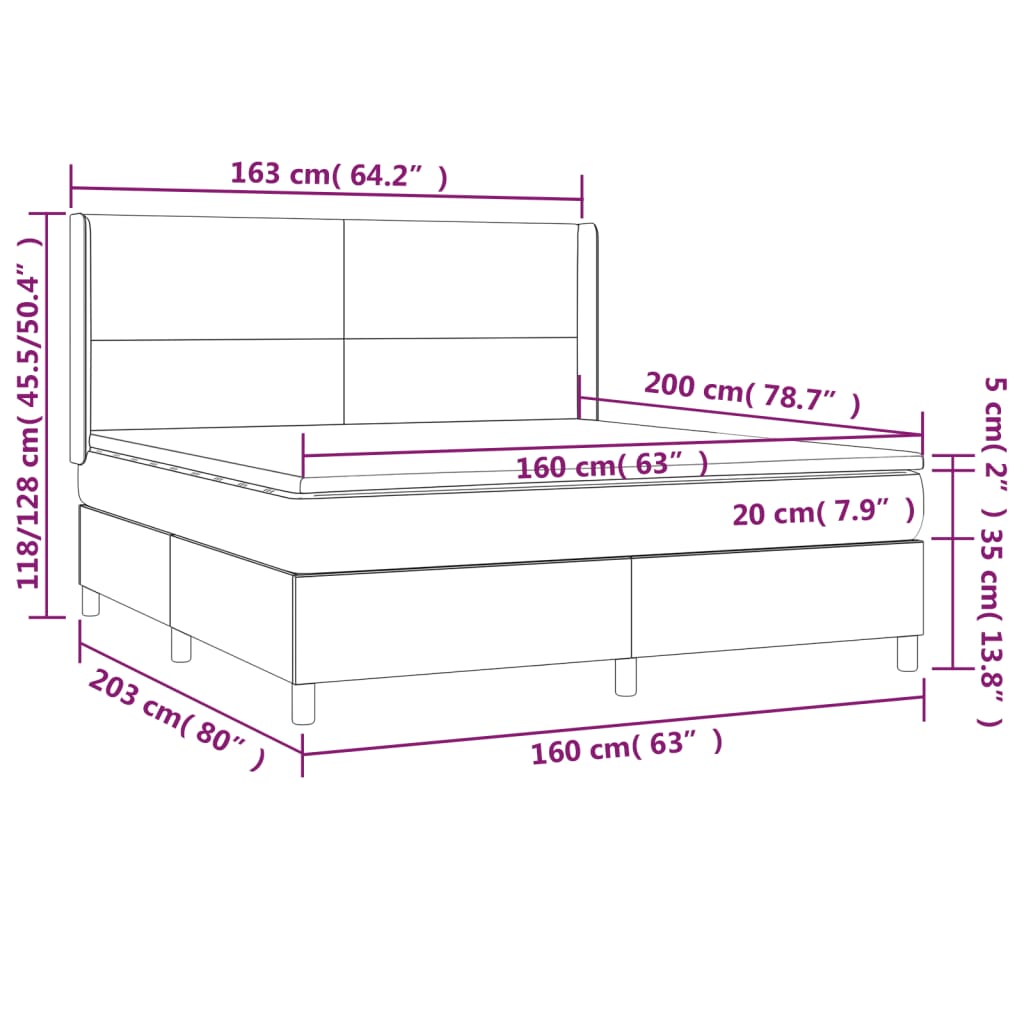 Κρεβάτι Boxspring με Στρώμα & LED Μπλε 160x200 εκ. Υφασμάτινο