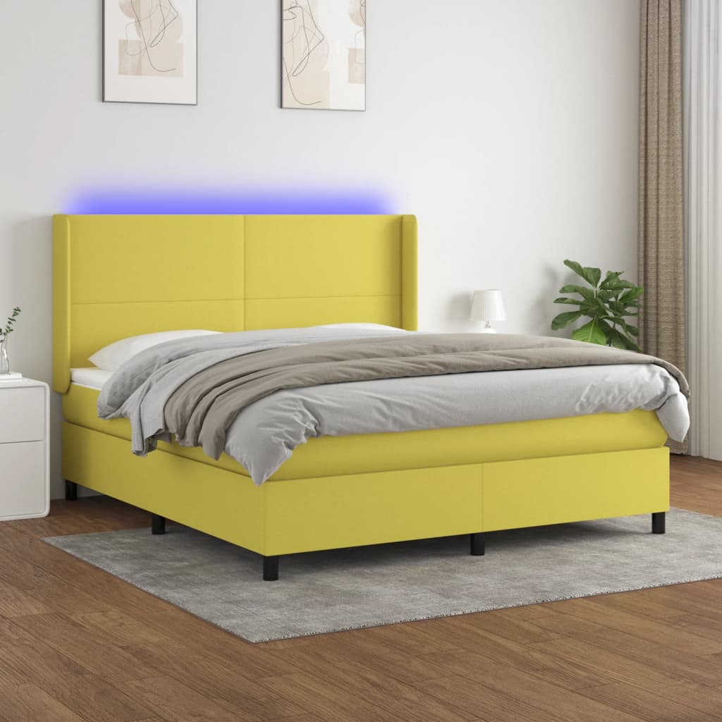 Κρεβάτι Boxspring με Στρώμα & LED Πράσινο 160x200 εκ Υφασμάτινο