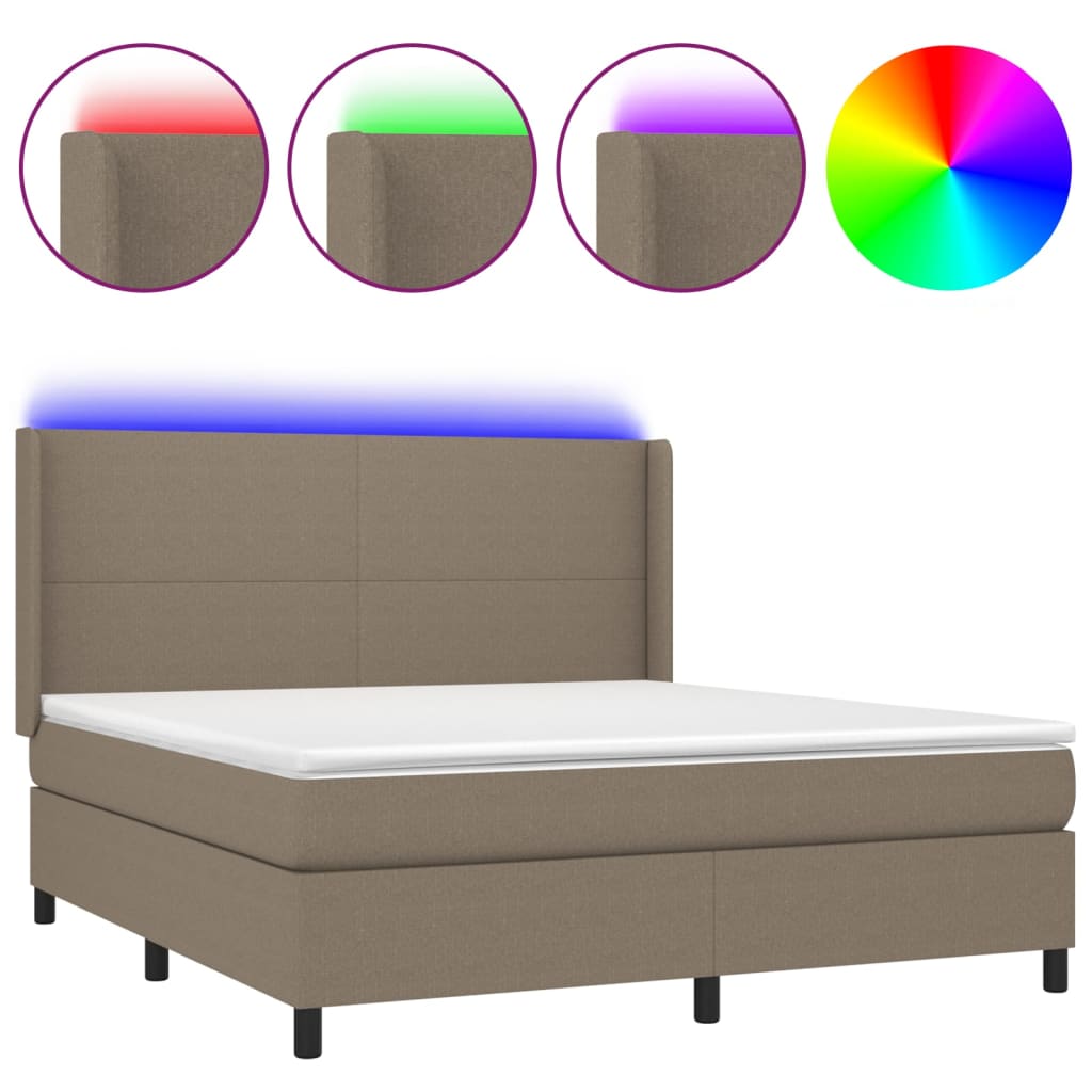 Κρεβάτι Boxspring με Στρώμα & LED Taupe 180x200 εκ. Υφασμάτινο