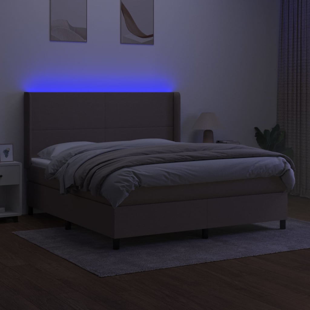 Κρεβάτι Boxspring με Στρώμα & LED Taupe 180x200 εκ. Υφασμάτινο