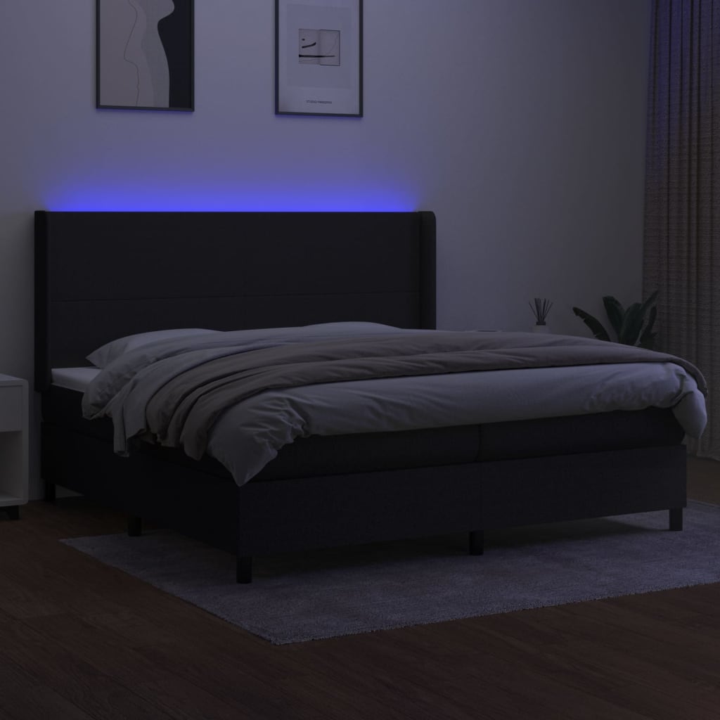 Κρεβάτι Boxspring με Στρώμα & LED Μαύρο 200x200 εκ. Υφασμάτινο