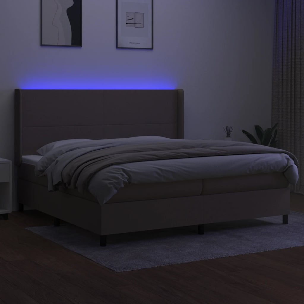 Κρεβάτι Boxspring με Στρώμα & LED Taupe 200x200 εκ. Υφασμάτινο