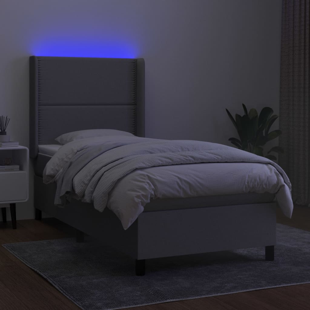 Κρεβάτι Boxspring με Στρώμα & LED Αν.Γκρι 80x200 εκ. Υφασμάτινο - Pakobazaar