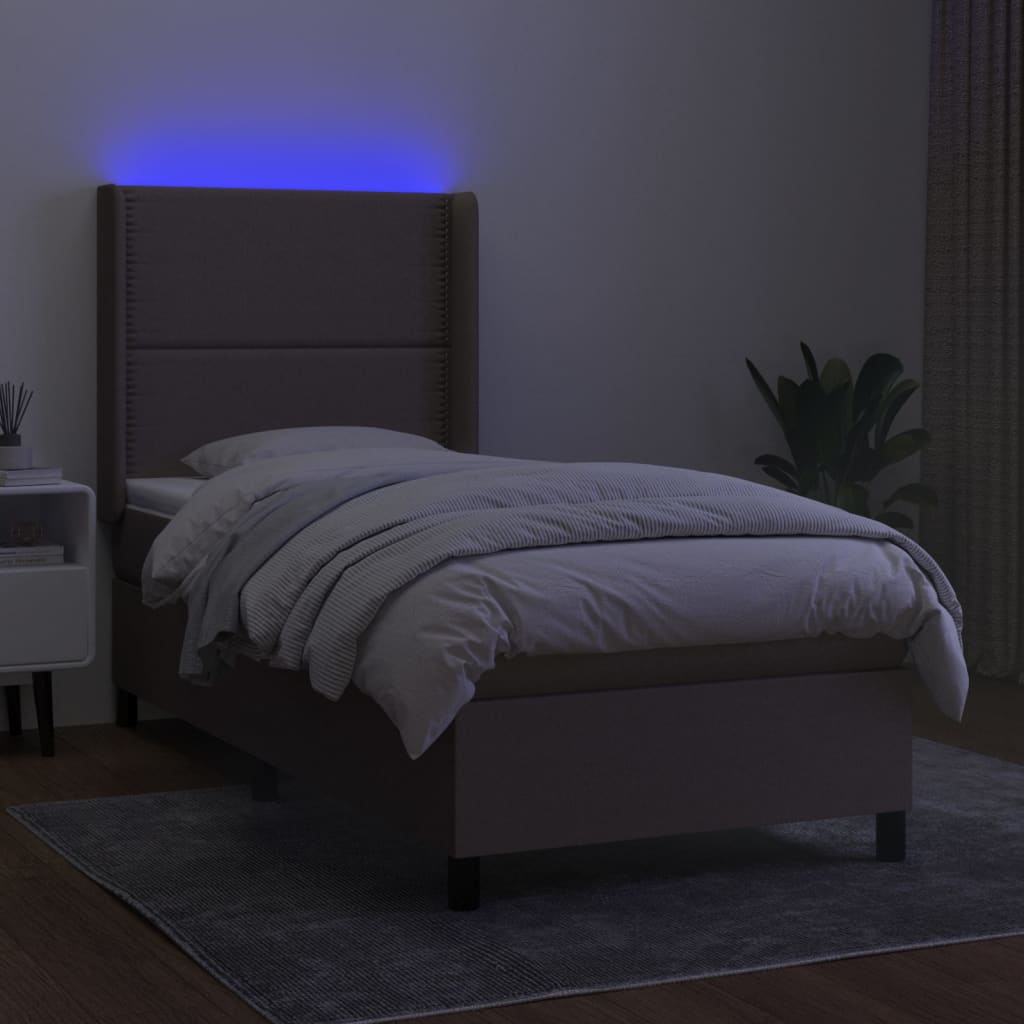 Κρεβάτι Boxspring με Στρώμα & LED Taupe 90x190 εκ. Υφασμάτινο