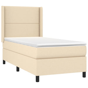 Κρεβάτι Boxspring με Στρώμα & LED Κρεμ 90x200 εκ. Υφασμάτινο