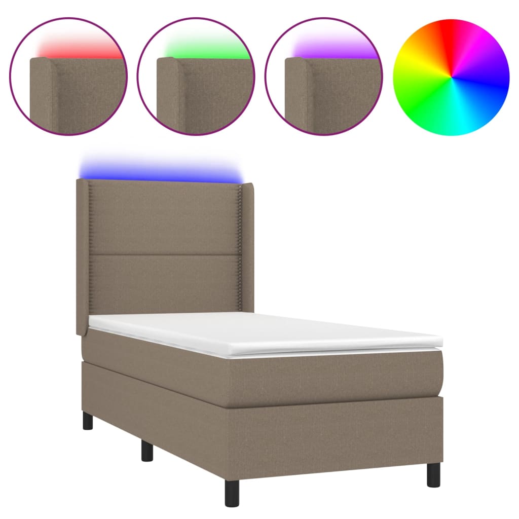 Κρεβάτι Boxspring με Στρώμα & LED Taupe 100x200 εκ. Υφασμάτινο