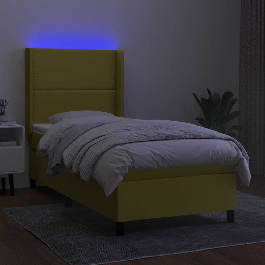 Κρεβάτι Boxspring με Στρώμα & LED Πράσινο 100x200 εκ Υφασμάτινο