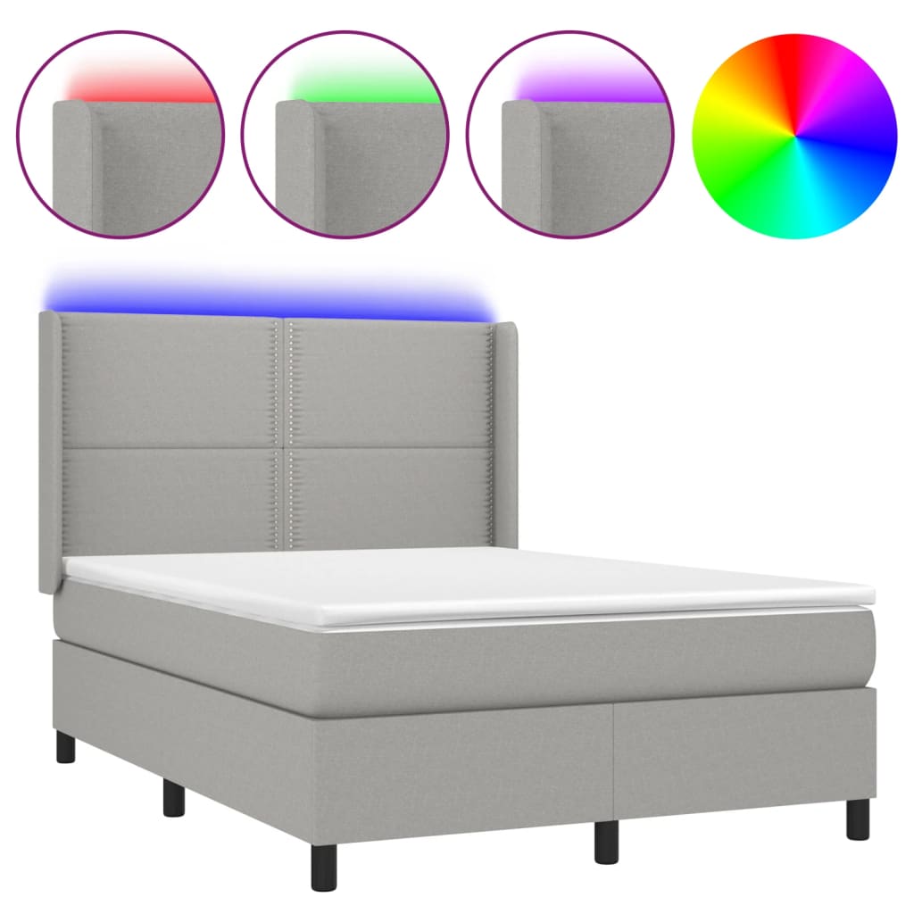 Κρεβάτι Boxspring με Στρώμα & LED Αν.Γκρι 140x190εκ. Υφασμάτινο