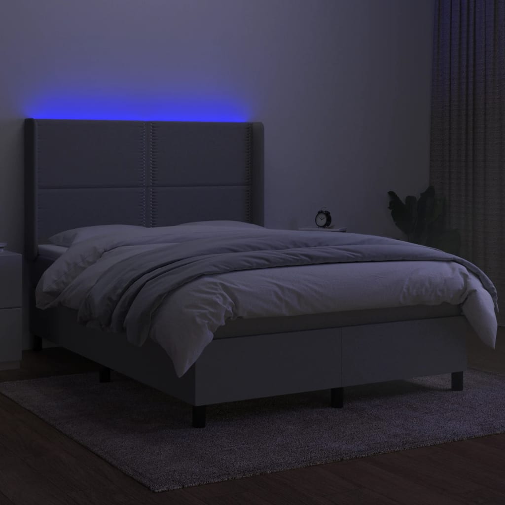 Κρεβάτι Boxspring με Στρώμα & LED Αν.Γκρι 140x190εκ. Υφασμάτινο