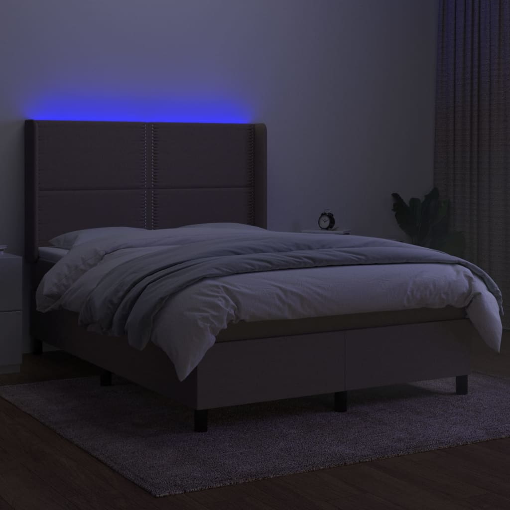 Κρεβάτι Boxspring με Στρώμα & LED Taupe 140x190 εκ. Υφασμάτινο