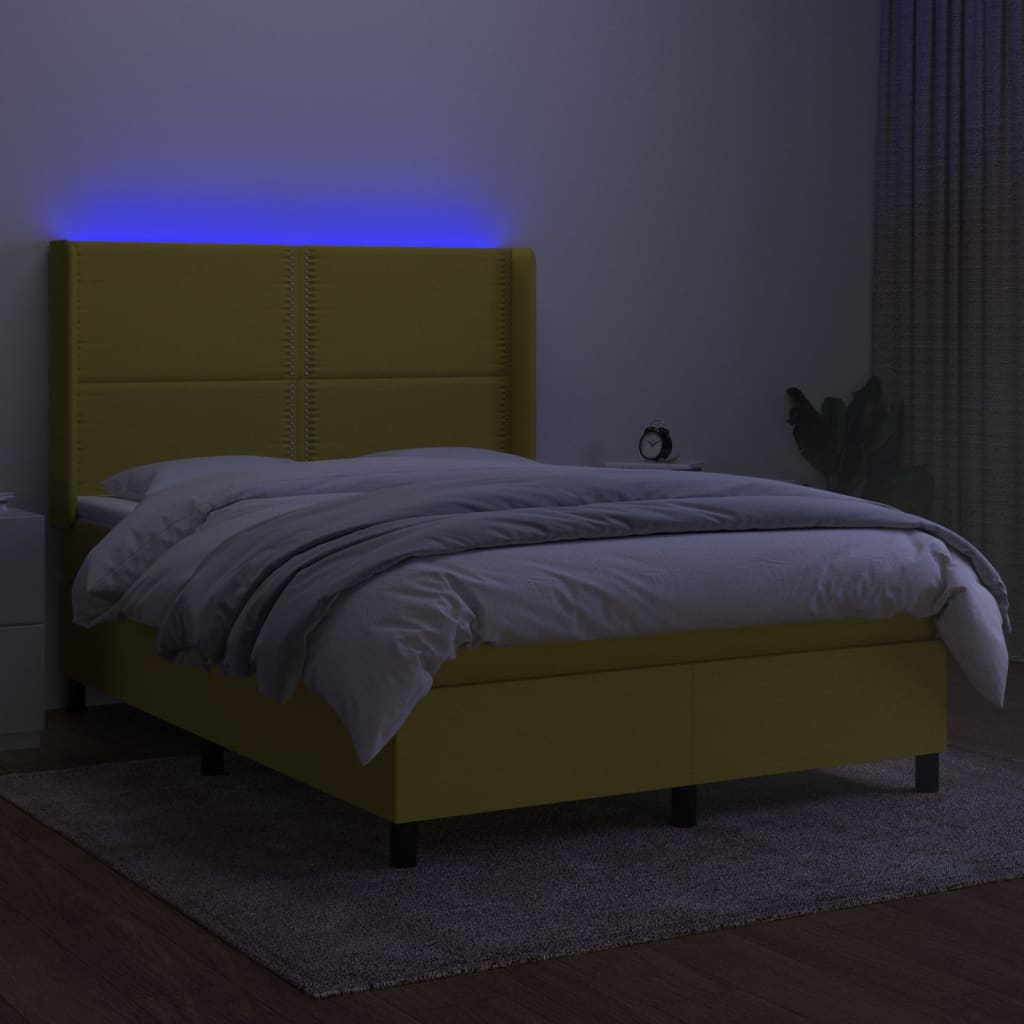 Κρεβάτι Boxspring με Στρώμα & LED Πράσινο 140x190 εκ Υφασμάτινο - Pakobazaar