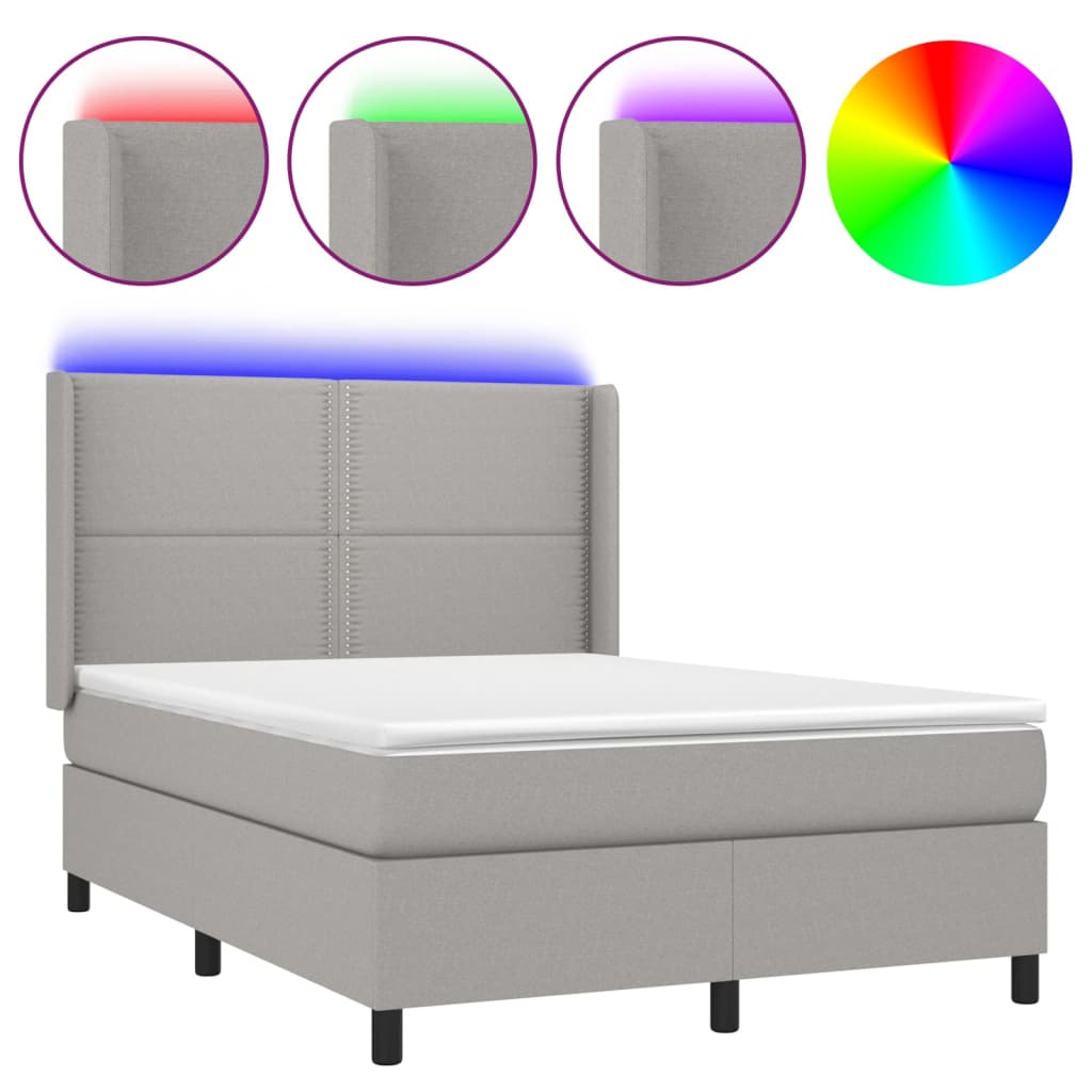 Κρεβάτι Boxspring με Στρώμα & LED Αν.Γκρι 140x200εκ. Υφασμάτινο - Pakobazaar