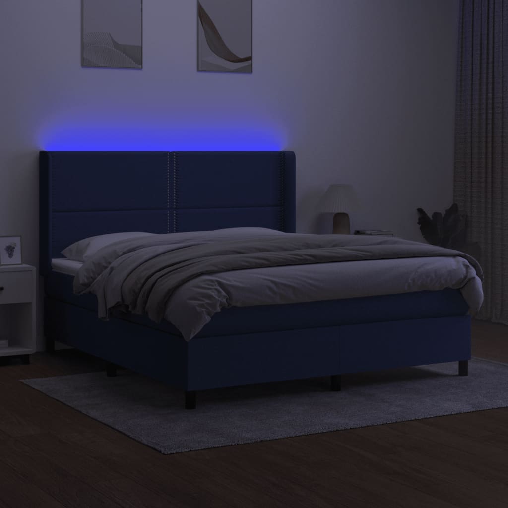 Κρεβάτι Boxspring με Στρώμα & LED Μπλε 160x200 εκ. Υφασμάτινο