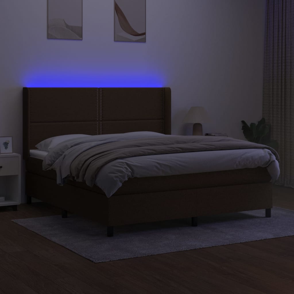 Κρεβάτι Boxspring με Στρώμα & LED Σκ.Καφέ 180x200εκ. Υφασμάτινο