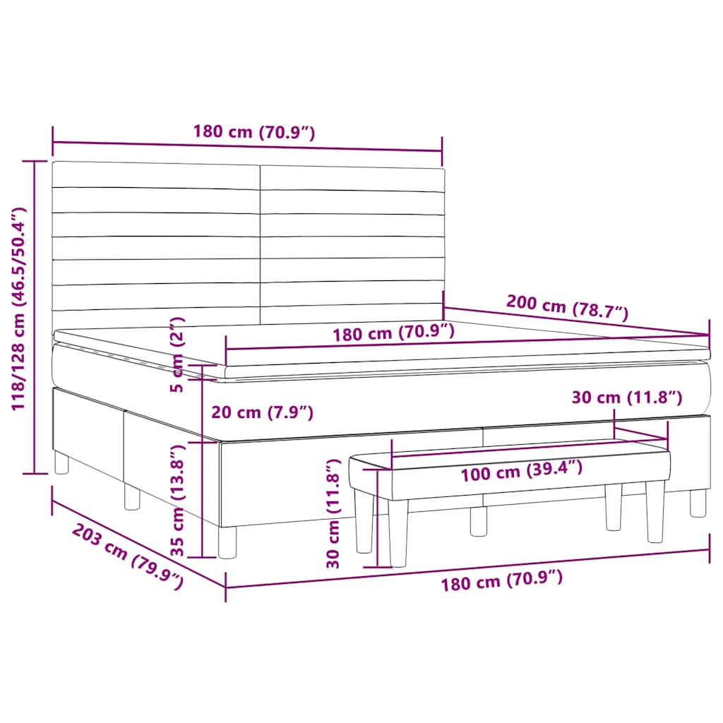 Κρεβάτι Boxspring με Στρώμα & LED Taupe 180x200 εκ. Υφασμάτινο