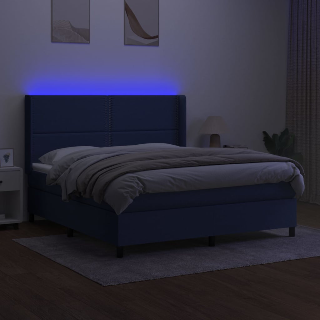 Κρεβάτι Boxspring με Στρώμα & LED Μπλε 180x200 εκ. Υφασμάτινο