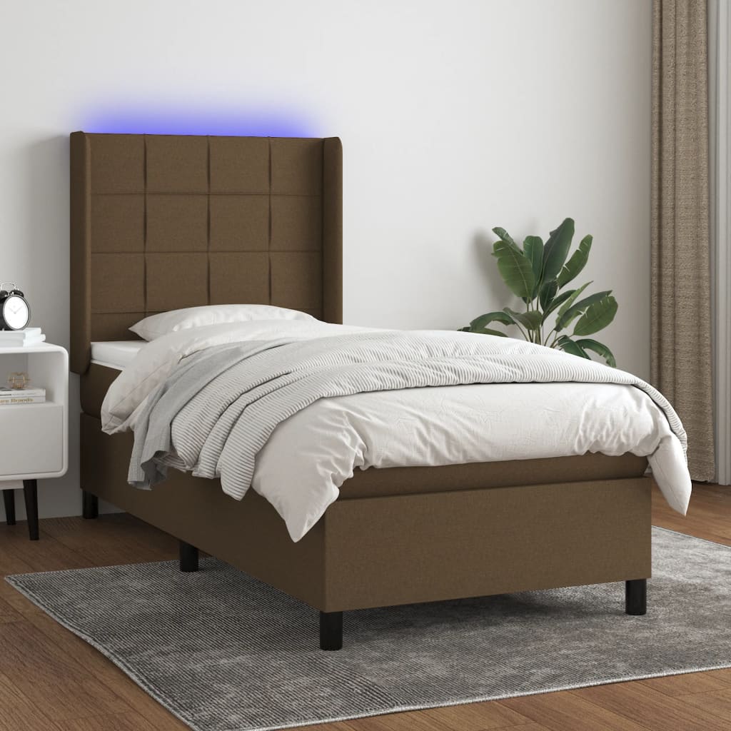 Κρεβάτι Boxspring με Στρώμα & LED Σκ.Καφέ 80x200 εκ. Υφασμάτινο - Pakobazaar
