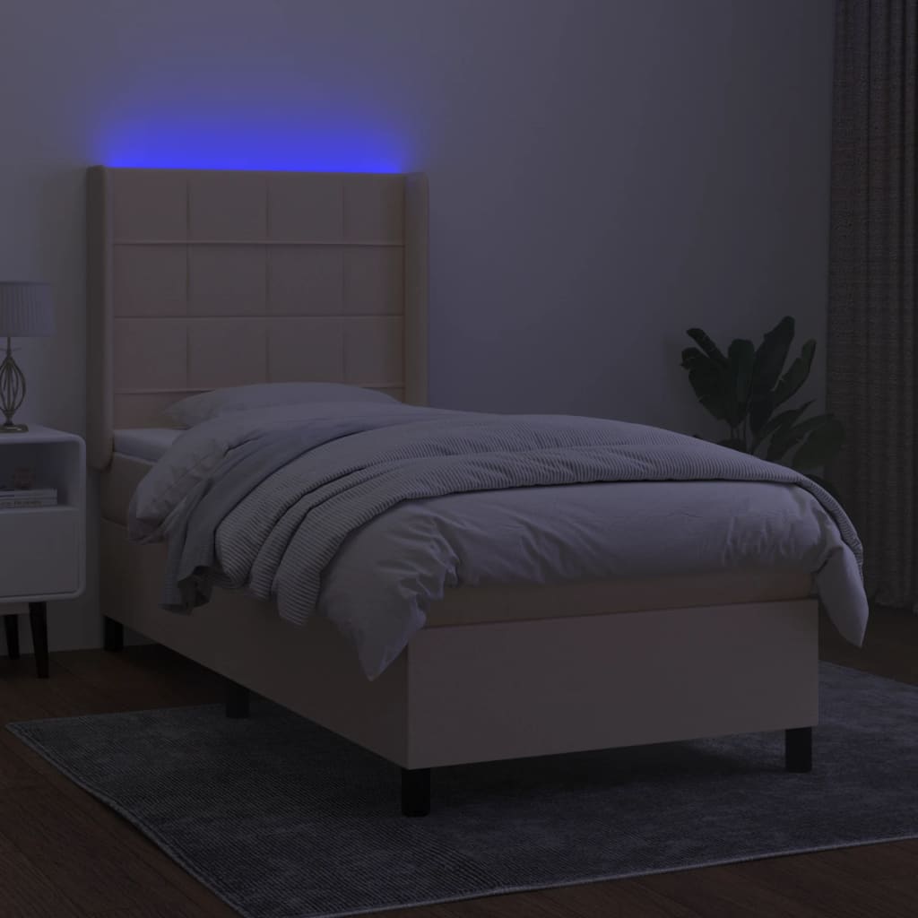 Κρεβάτι Boxspring με Στρώμα & LED Κρεμ 80x200 εκ. Υφασμάτινο