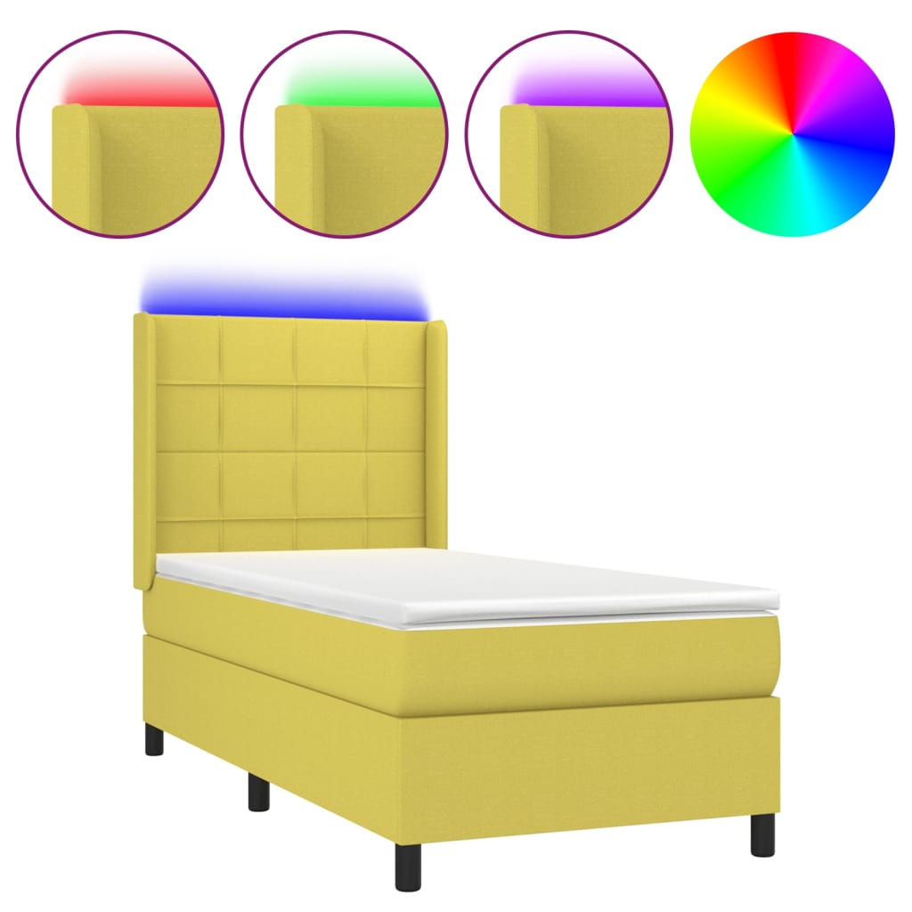 Κρεβάτι Boxspring με Στρώμα & LED Πράσινο 80x200 εκ. Υφασμάτινο
