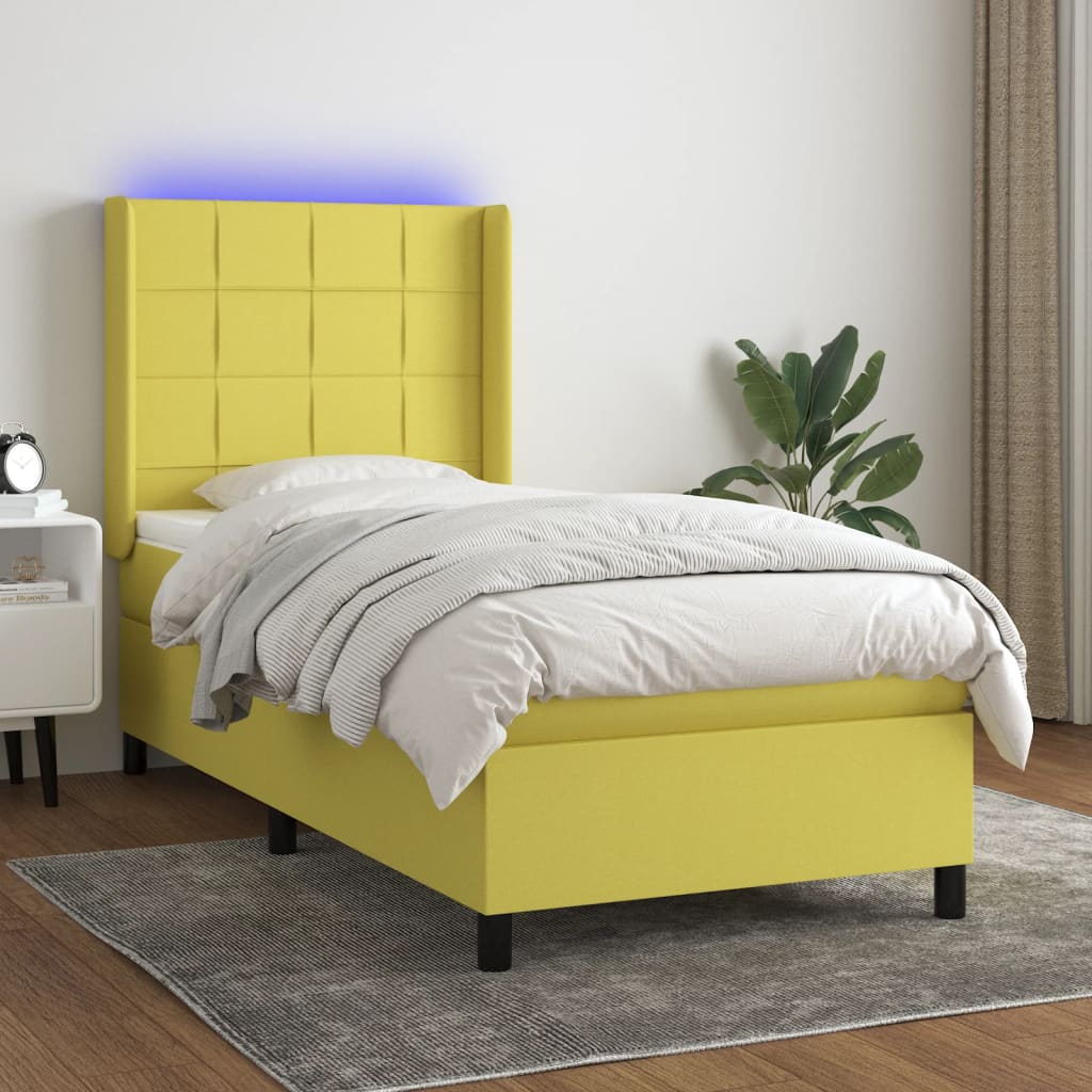 Κρεβάτι Boxspring με Στρώμα & LED Πράσινο 80x200 εκ. Υφασμάτινο