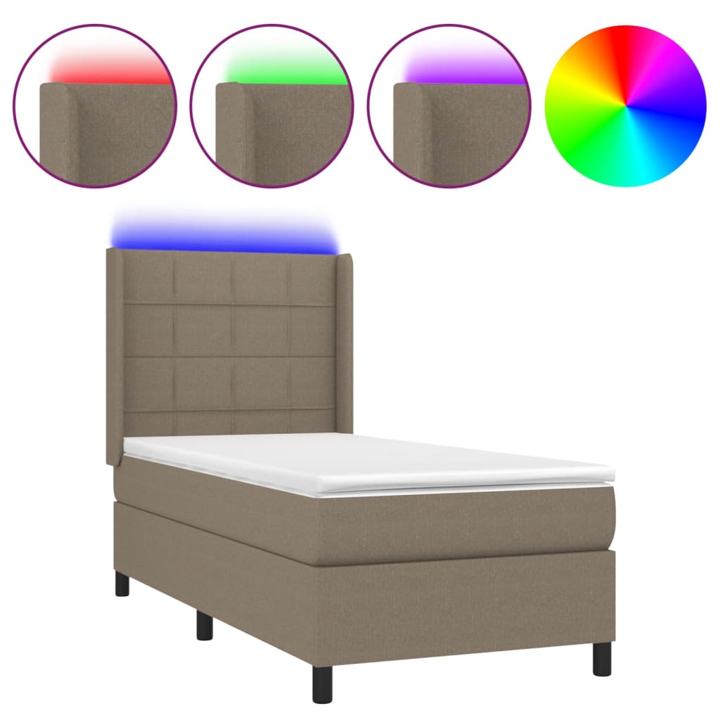 Κρεβάτι Boxspring με Στρώμα & LED Taupe 90x200 εκ. Υφασμάτινο