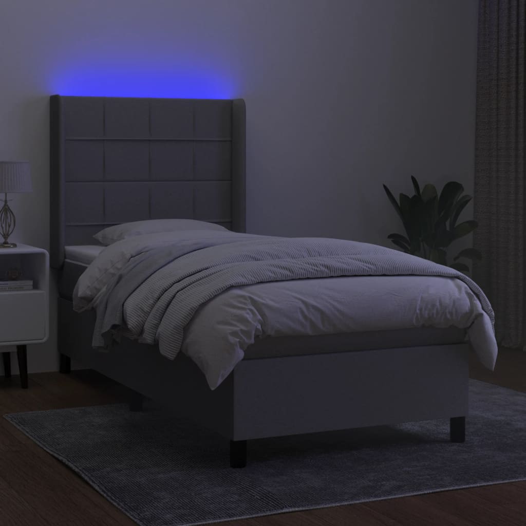 Κρεβάτι Boxspring με Στρώμα & LED Αν.Γκρι 100x200εκ. Υφασμάτινο