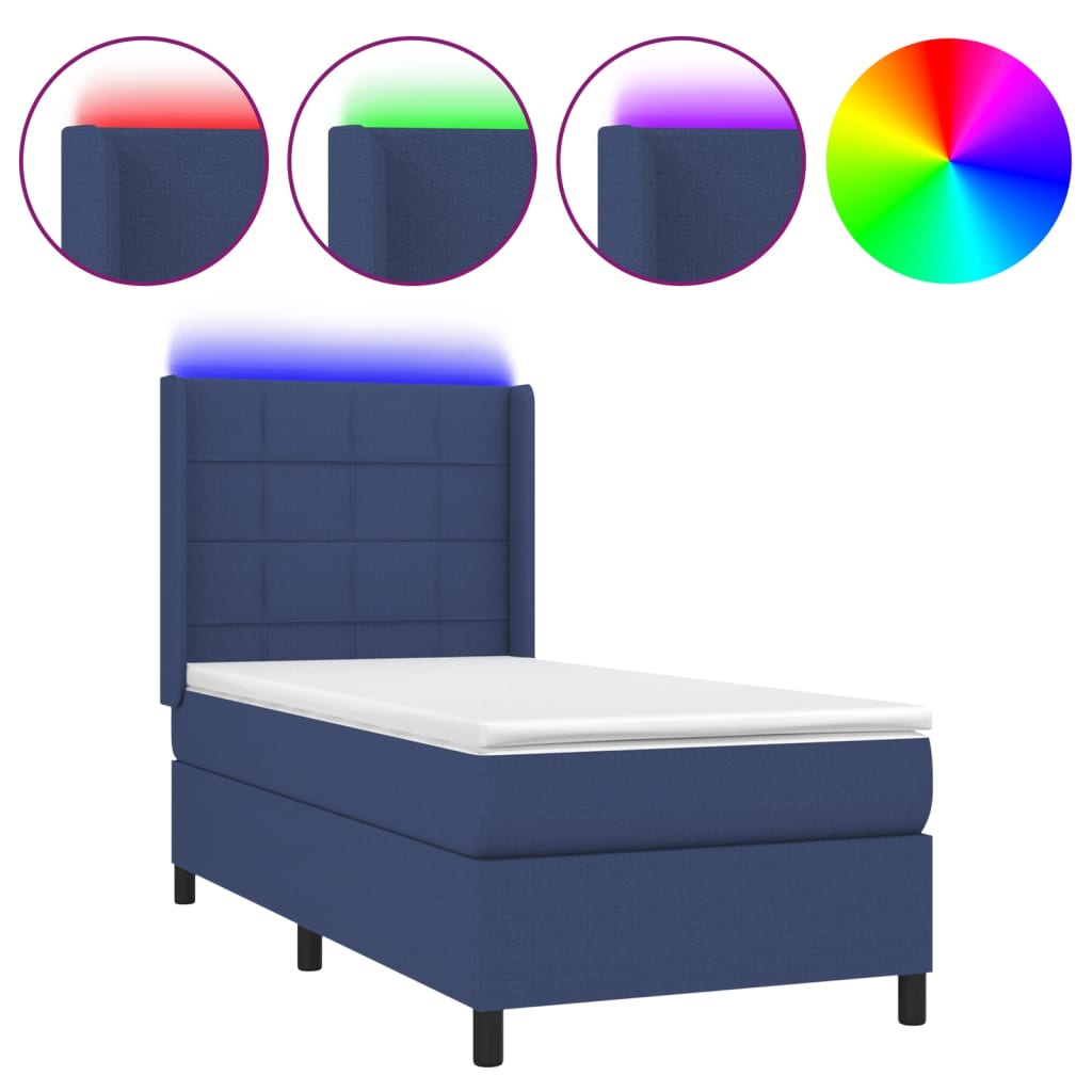 Κρεβάτι Boxspring με Στρώμα & LED Μπλε 100x200 εκ. Υφασμάτινο