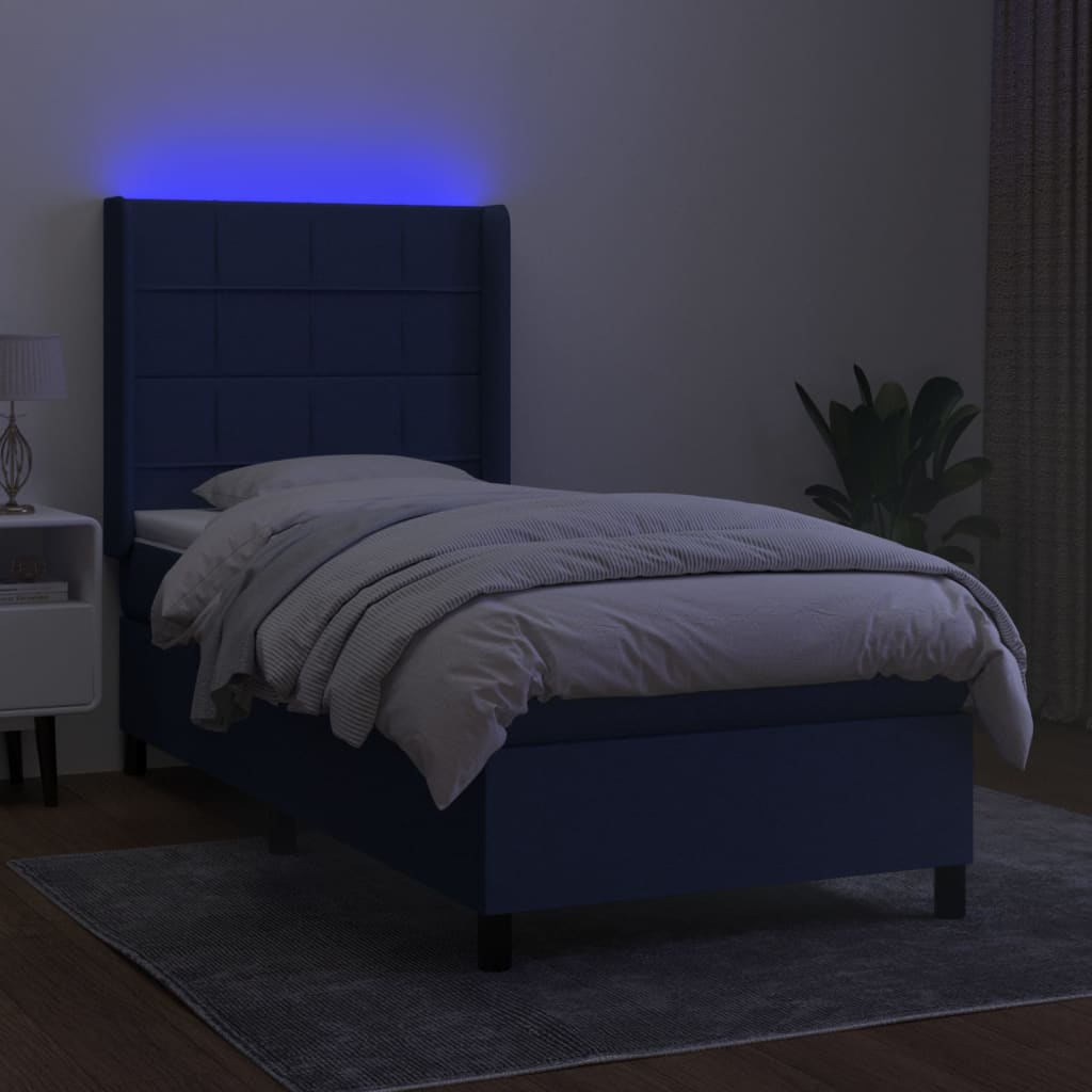Κρεβάτι Boxspring με Στρώμα & LED Μπλε 100x200 εκ. Υφασμάτινο