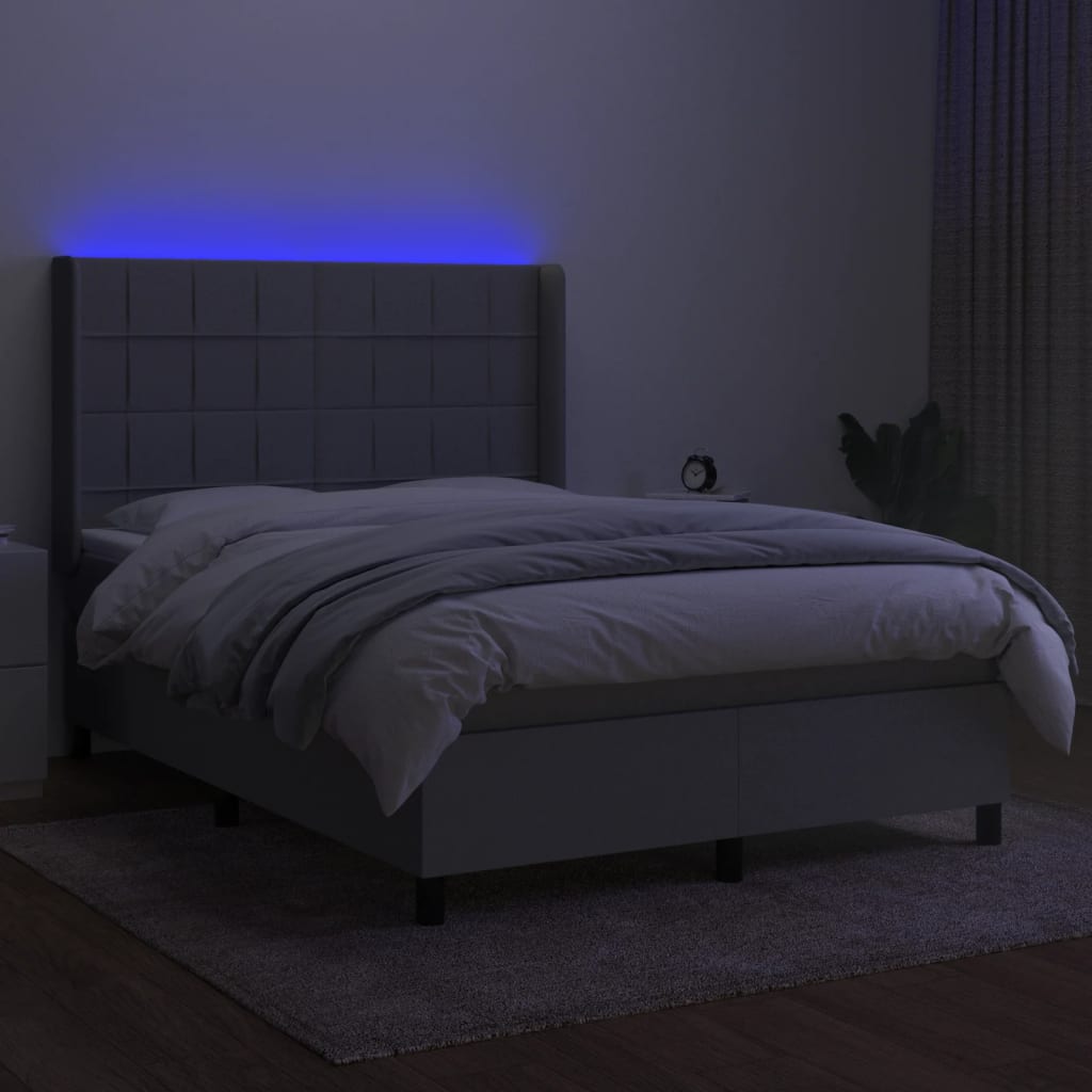 Κρεβάτι Boxspring με Στρώμα & LED Αν.Γκρι 140x190εκ. Υφασμάτινο