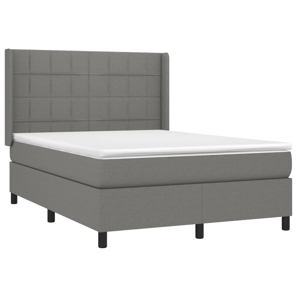 Κρεβάτι Boxspring με Στρώμα & LED Σκ.Γκρι 140x190εκ. Υφασμάτινο