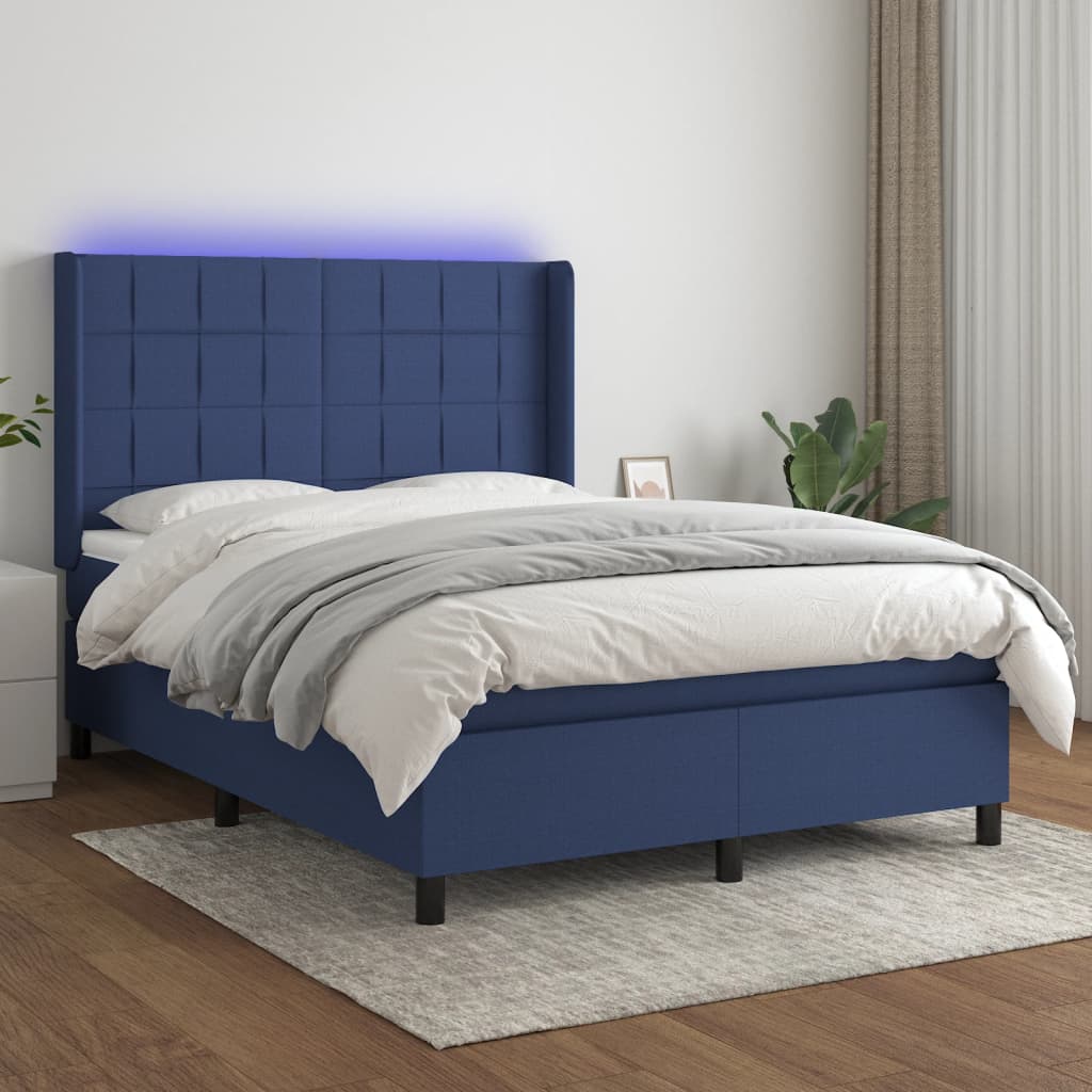 Κρεβάτι Boxspring με Στρώμα & LED Μπλε 140x190 εκ. Υφασμάτινο