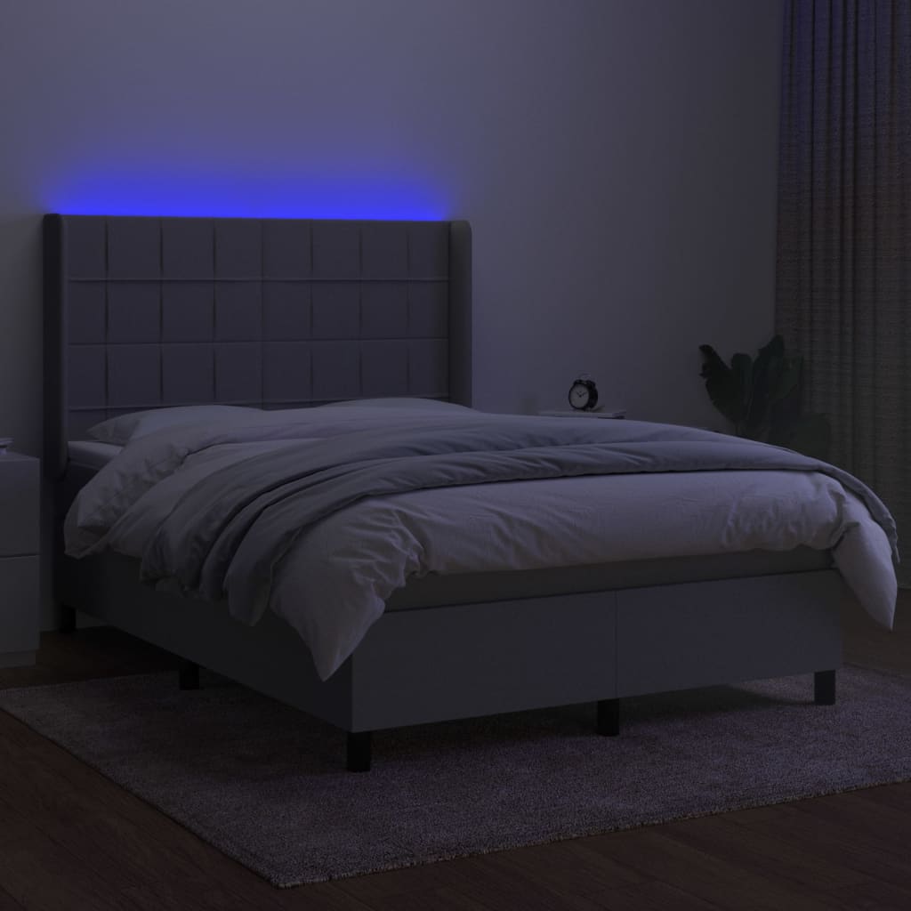 Κρεβάτι Boxspring με Στρώμα & LED Αν.Γκρι 140x200εκ. Υφασμάτινο